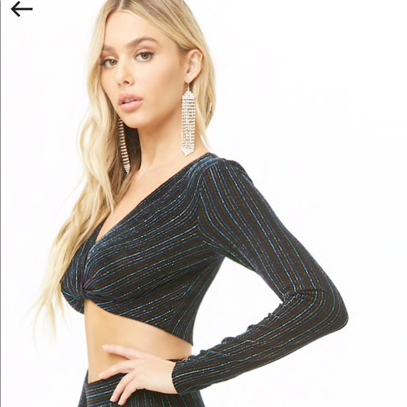 Forever21 striped metallic set crop top small NWT - Picture 2 of 8